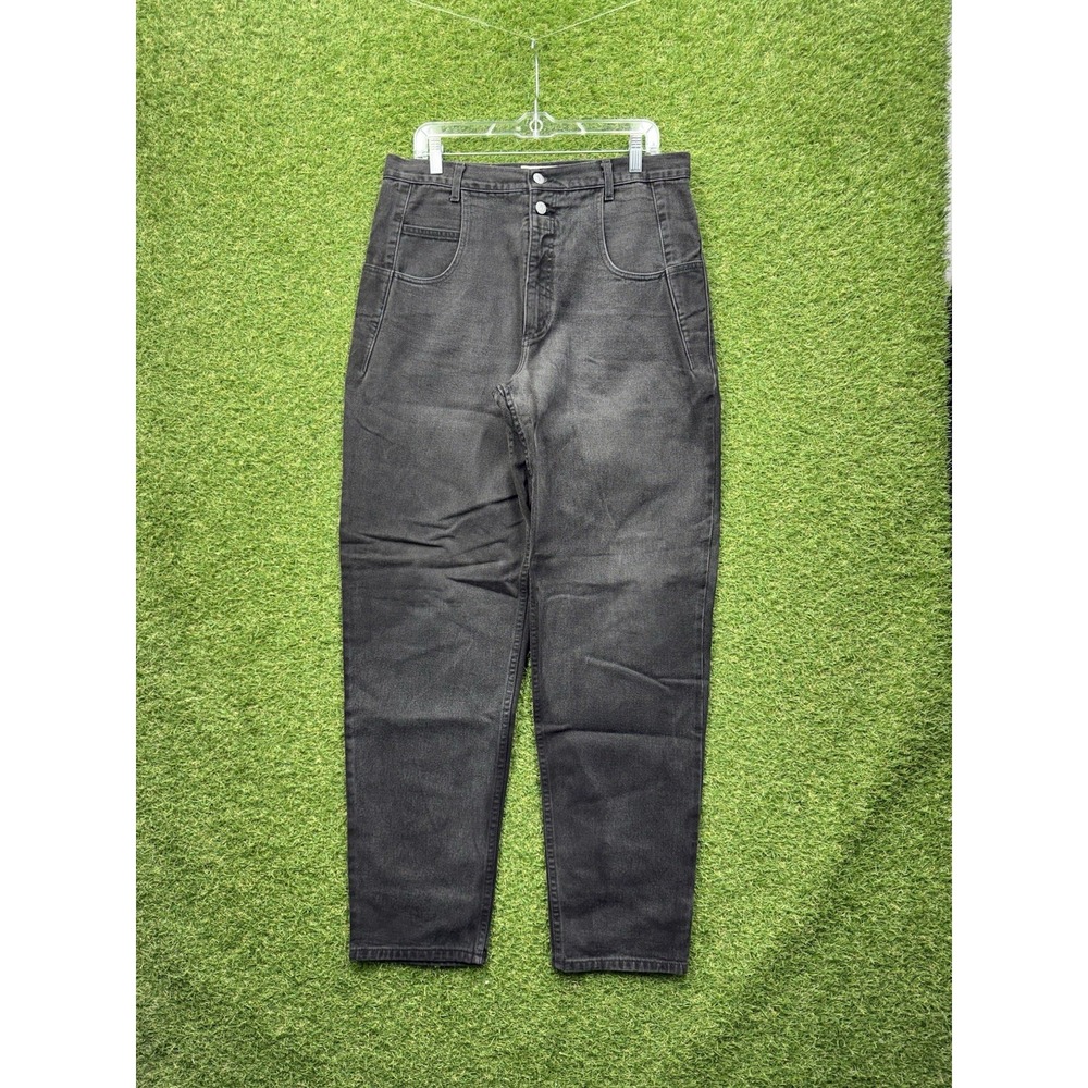 Vintage 90s Guess Jeans Mens 34x34 USA Black Denim Triangle Logo Tapered Leg